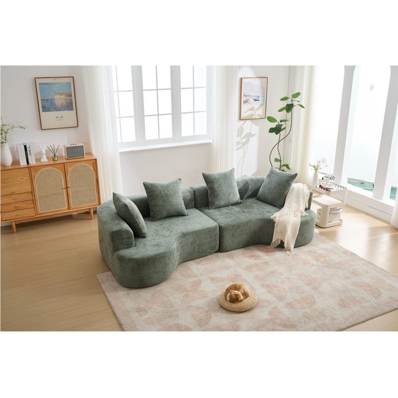 106.3‘’curved Sectional Sofa, Boucle Fabric Sectional Sofa Couch, Fabric Upholstery Couch For With Pillows For Living Room Office,apartment No Assembly Required