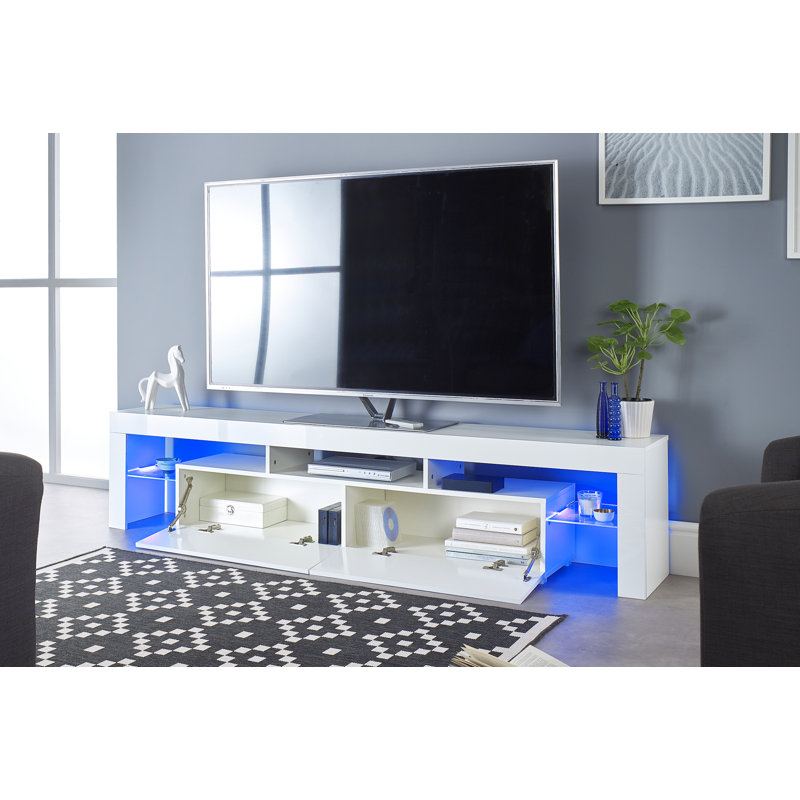 Meuble télé de 78,74 po de largeur avec lumières DEL, tablette pour barre de son et rangement à 2 portes Talan - console multimédia moderne de 79 po avec panneau arrière amovible et passe-câble pour les grands téléviseurs jusqu'à 88 po (classe 9