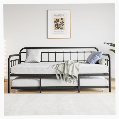 Bradd Metal Daybed with Trundle, Metal Bed Frame by Rosalind Wheeler