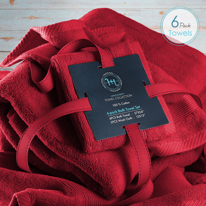 Danni-Leigh 6 Piece 100% Cotton Towel Set., Burgundy Red, 6-pack Bath Towel Set