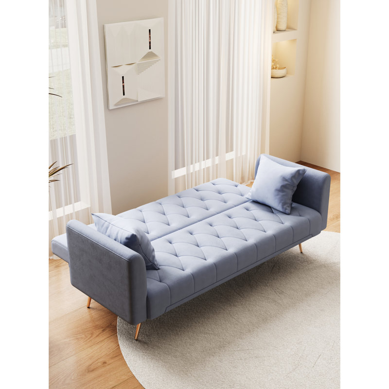 Grey Velvet Convertible , For Small Living Areas, Can Be Converted To Bed, 3 Adjustable Positions, Easy Assembly, 600Lbs Max Weight
