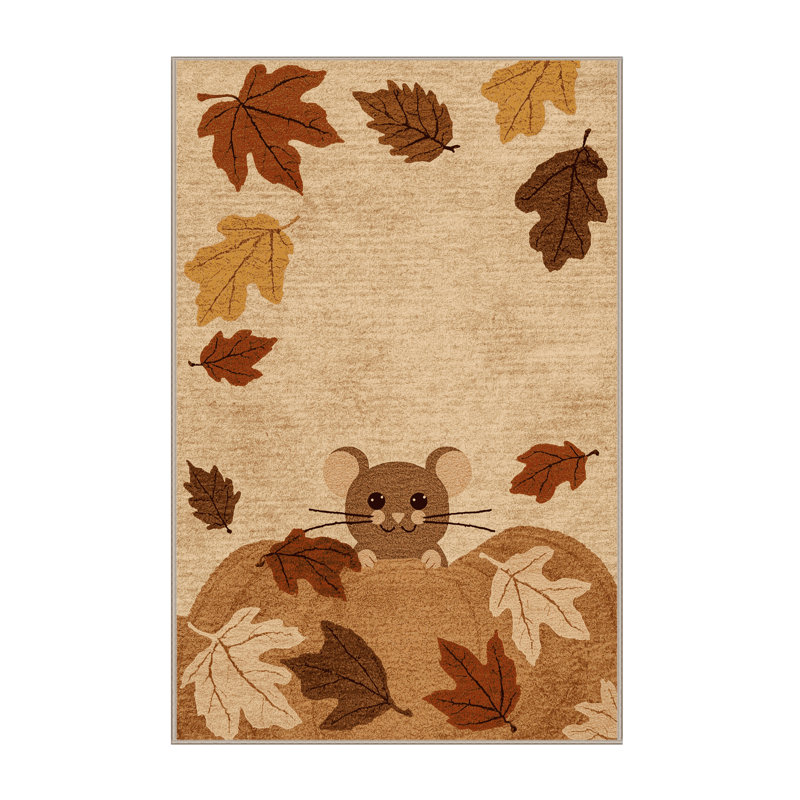 Soft Plush Fabiano Thanksgiving Modern & Contemporary Abstract Area Rug in Brown – Beige Binding, 5x7