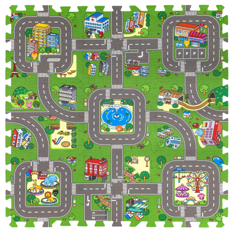 Sorbus 9-Piece Puzzle Play Foam Interlocking Tile Mat in Traffic Print