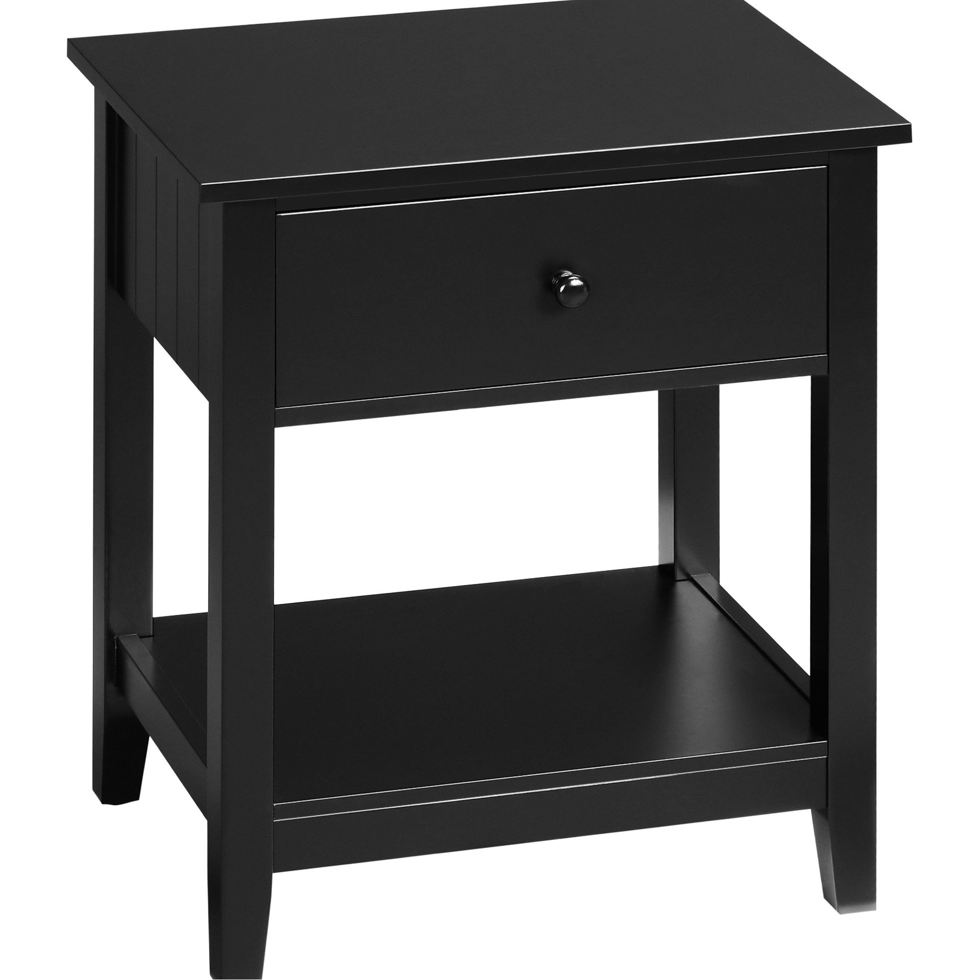 Latitude Run® Black Side Table With Drawer And Shelf, Modern Bedroom — free download