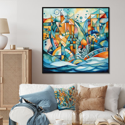 Blue And Orange Language Of Lines II - Modern Geometric Canvas Wall Art