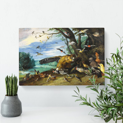 Fighting Birds by Jan Van Kessel - Wrapped Canvas