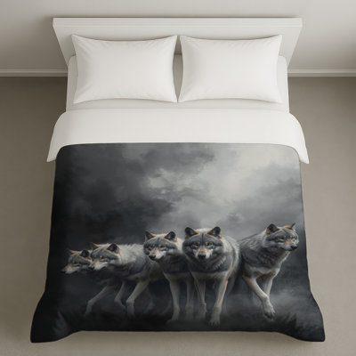 Grey Wolves In Fog Duvet Covers