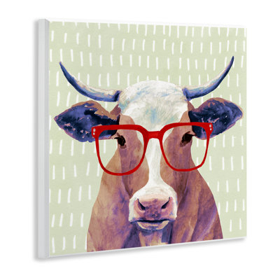Art mural «Hipster Cow» avec lunettes rouges, design par Victoria Borges