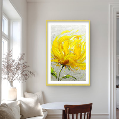 «Yellow Fluffy Flower - Botanical Living», reproduction encadrée
