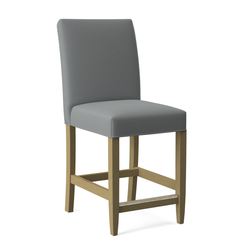 Manhattan Upholstered Stool with Solid Wood Frame, Light Blue Performance Fabric; 0851-55, Sea Glass Finish