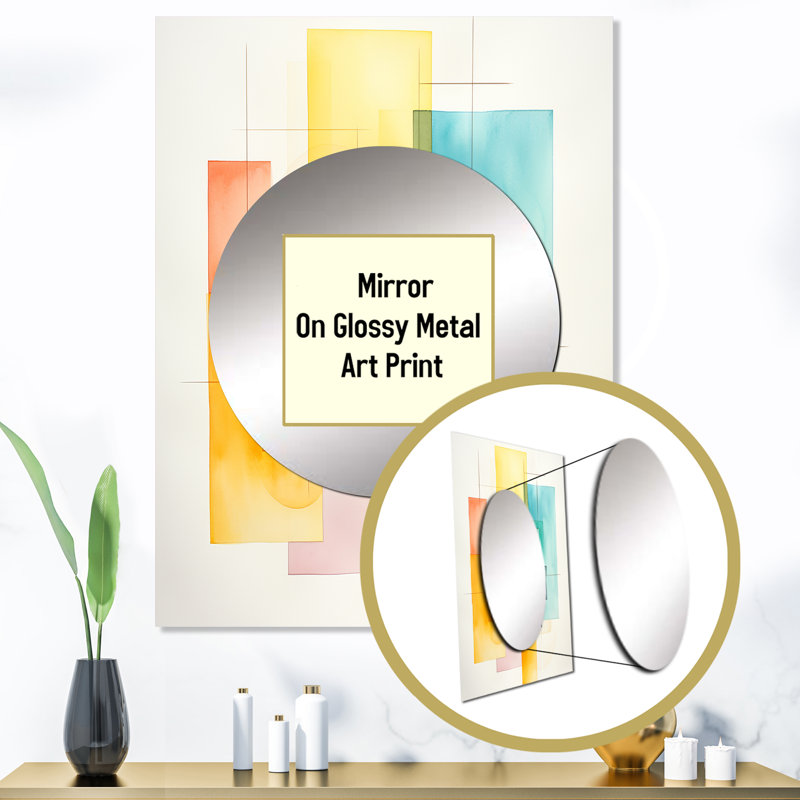 Multicolore cubes motifs I - miroir mural décoratif géométrique, grand miroir vert, impression d'art en métal, 40 po x 30 po