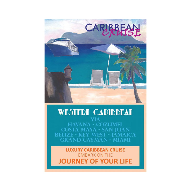 Western Caribbean Cruise Retro Travel Poster II - Wrapped Canvas Painting, 101.6 cm H x 66.04 cm W x 3.175 cm D