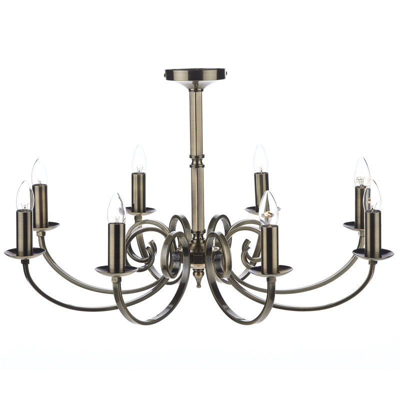 Ameche 8 - Light Candle Style Chandelier, Antique Brass