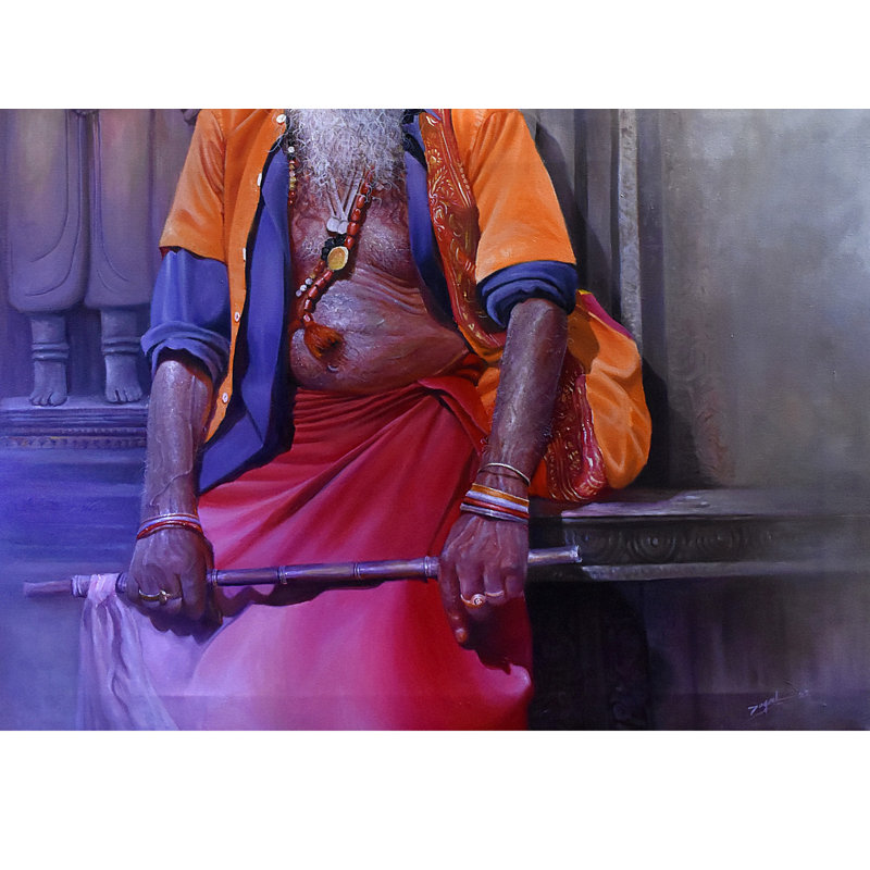 Vieux Sadhu assis | Acrylique sur toile | Par Jugal Sarkar