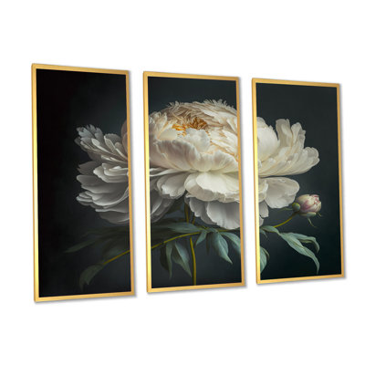 Blooming White Peony V - Blooming White Peony V - reproduction de cadre flottant sur toile 3 pièces