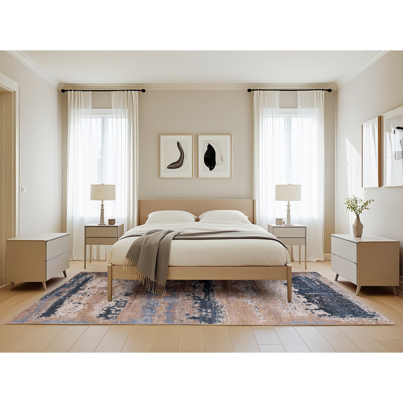 Tapis abstrait brun / bleu, Rectangle 5 pi x 8 pi