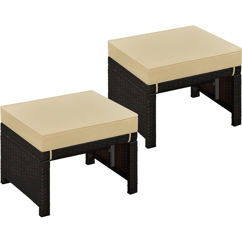 Repose-pieds en osier avec coussins amovibles Botond, Beige, Brun