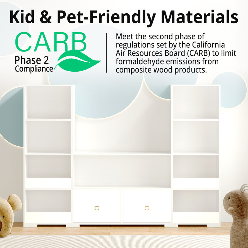 Aaronda 70.7" W x 51.1" H Bookcase 4 Tier 9 Cube Bookshelf with Drawers Horizontal Toy Storage Organizer, White