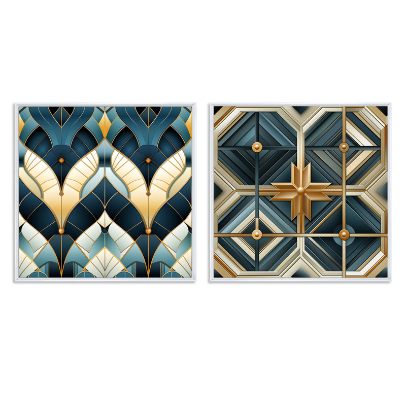Watchet - Ensemble de 2 collages carrés à formes abstraites, Cadre flottant blanc, H 16 po x l 33 po