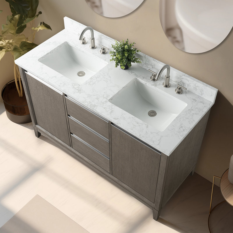 54 meuble-lavabo double avec comptoir 54, Bois flottant gris, 48", Simple