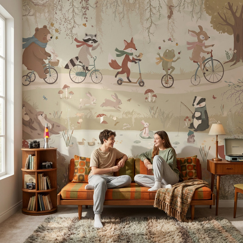 Papier peint animaux fantaisistes, 160"x108", Peler et coller