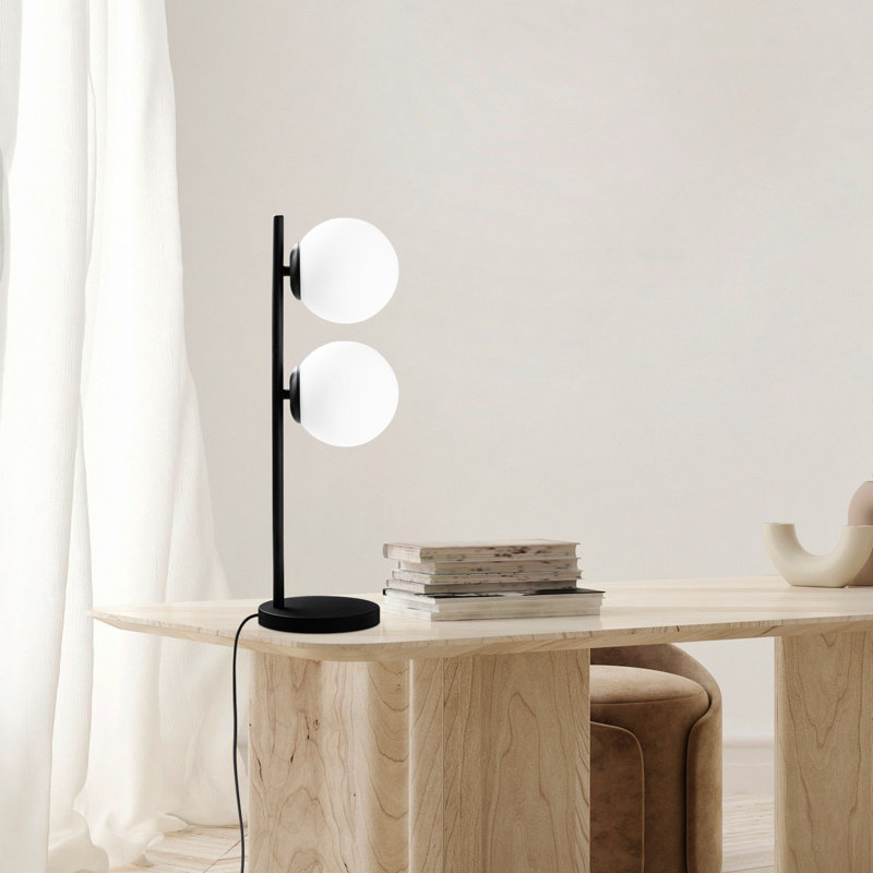 Lampe de table moderne noire avec corps en métal, 7,5 x 7,1 x 22,8 pouces | Plaque de base de 18 cm, câble de 78,7 pouces, interrupteur marche / arrêt | Double prise E14 (40 W maximum) | Conception élégante pour la maison et le bureau, indice de protection IP20