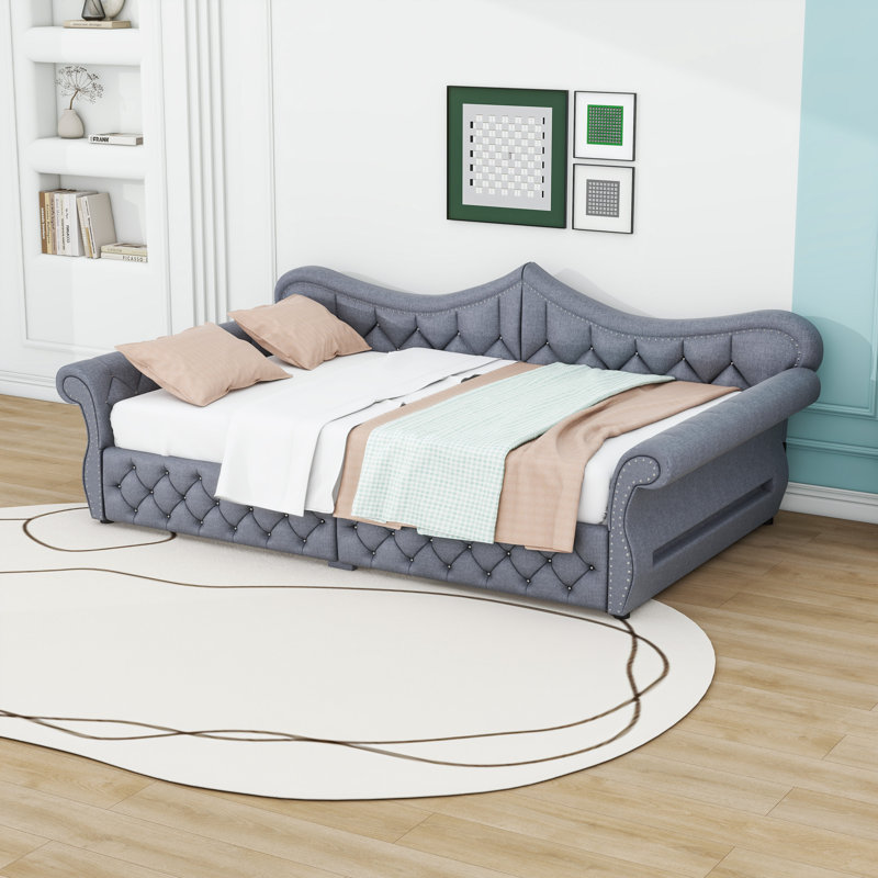 Upholstered Daybed with LED Lights, Gray