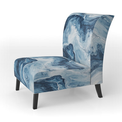 Abstract Modern Waves Upholstered Chair - Cool Blue Contour Marble I Slipper Chair