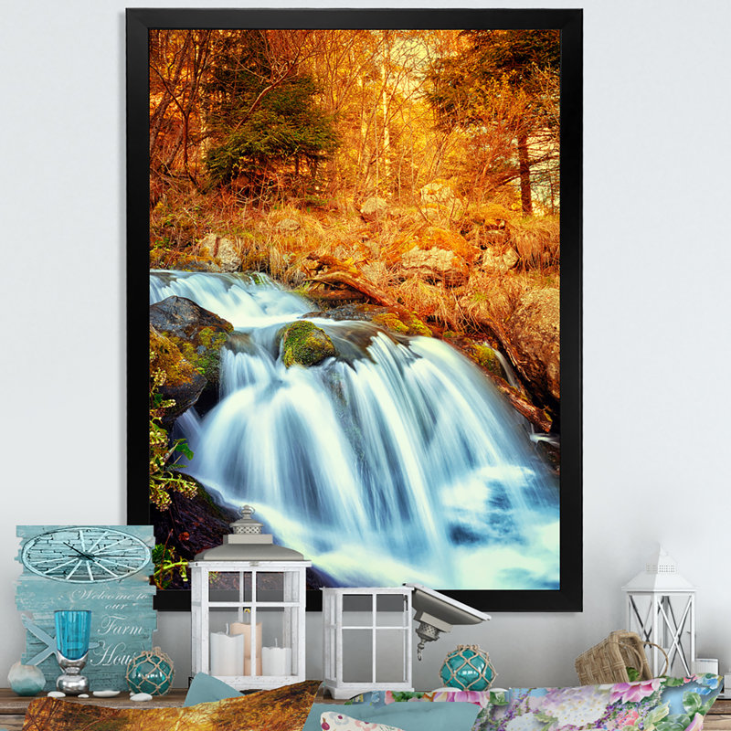 «Beautiful Autumn Forest Waterfall VII», reproduction d'art sur toile traditionnelle, H 12 po x l 20 po x P 1 po