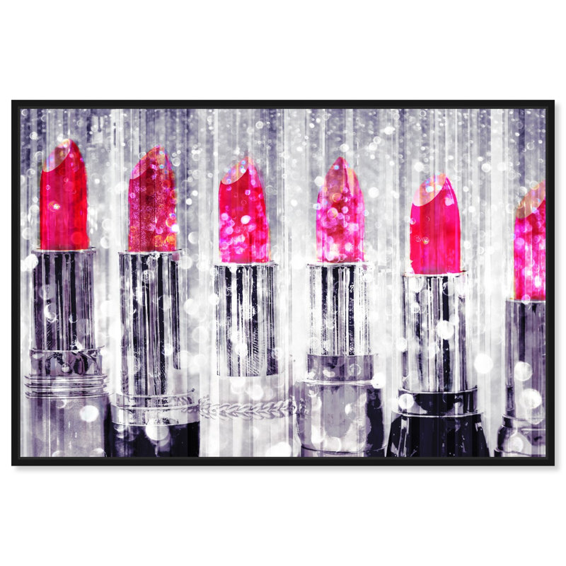 Collection de maquillage rouge à lèvres Fashion and Glam - impression sur toile, H 36 po x l 54 po, Cadre noir