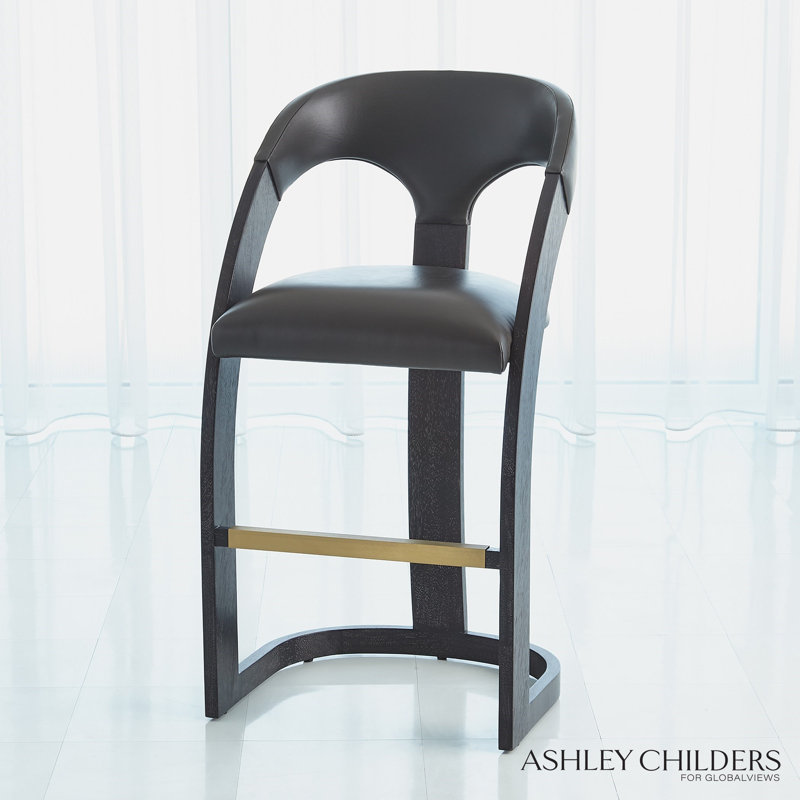 Antique Leather Delia Stool, Black, Bar Stool (30" Seat Height)