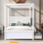 Lit à baldaquin avec deux grands tiroirs, finition blanche brossée, fabrication solide, pour lit double de mobilier de chambre à coucher, blanc, matériaux, 2 tiroirs soignés
