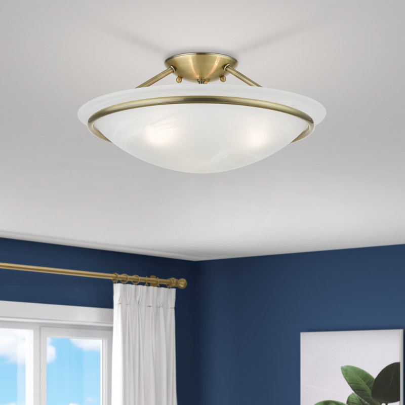 Wilbrecht Glass Semi Flush Mount, 6" H, Antique Brass