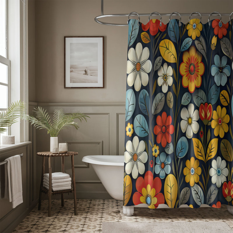 Floral Circles - Rideau de douche Premium, H 74 po x l 71 po