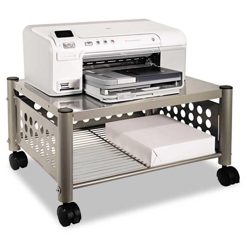 Matte Gray Steel Underdesk Machine Stand with Shelf