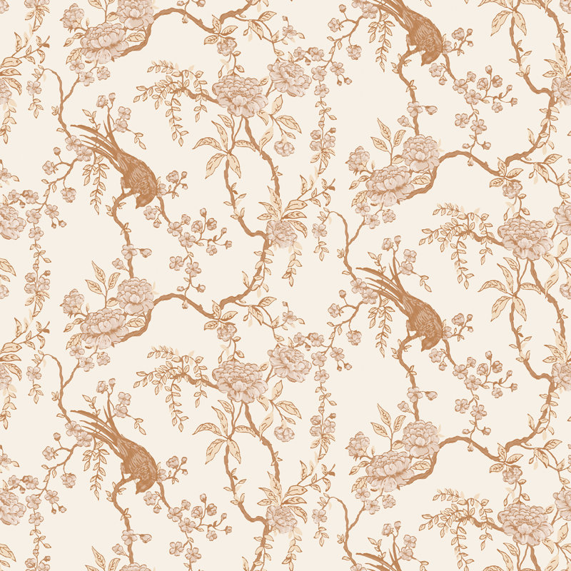 Lady Charlotte Birdsong 10' L x 24" W Wallpaper Roll, Walnut, Self-adhesive