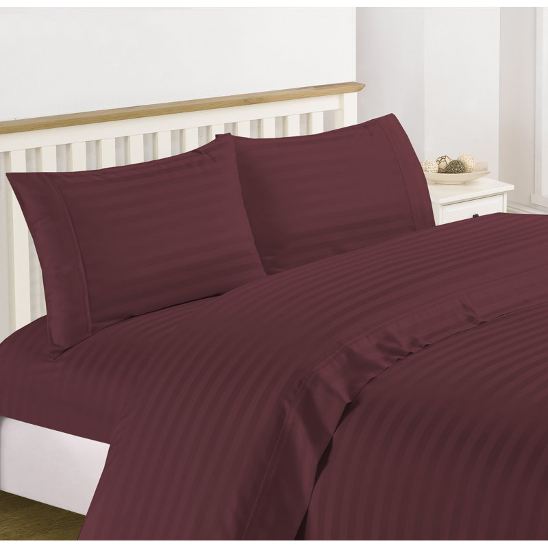 Hampton Egyptian Cotton Striped Sheet Set, King Sheet Set with 2 Pillowcases, Burgundy
