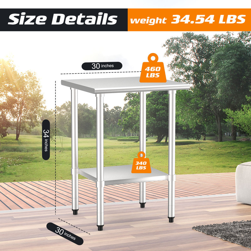 Table en acier inoxydable 30 po x 30 po avec roulettes et pieds de rechange