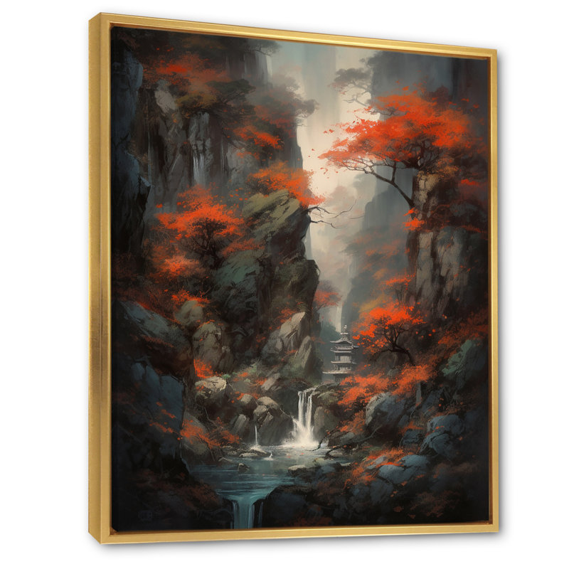 Keyisha cascade d'arbres botaniques IV sur toile, H 32 po x l 24 po x P 1 po, Cadre flottant doré