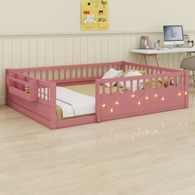 Montessori floor bed with cloud panels, light string and guardrails for modern, minimalist or colorful children's rooms