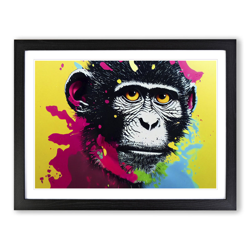 Monkey Splash - Single Picture Frame Print, Black Framed, 46cm H x 64cm W