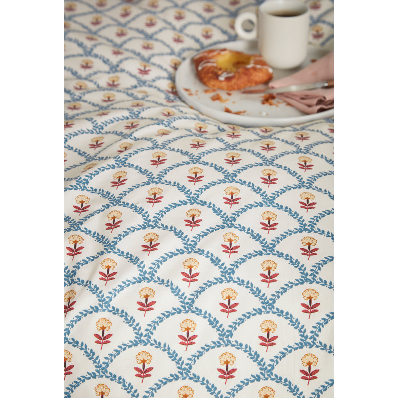Floral Scallop Cotton Duvet Cover Set, Single Duvet Cover + 1 Pillowcase