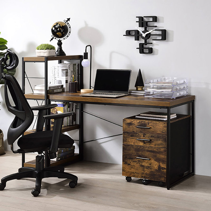 1 Office File Cabinet In Rustic Weathered Oak And Black - With Open Compartment Mobility, 18.5" X 19.5" 16.5 Filing 1 Drawer, Style For