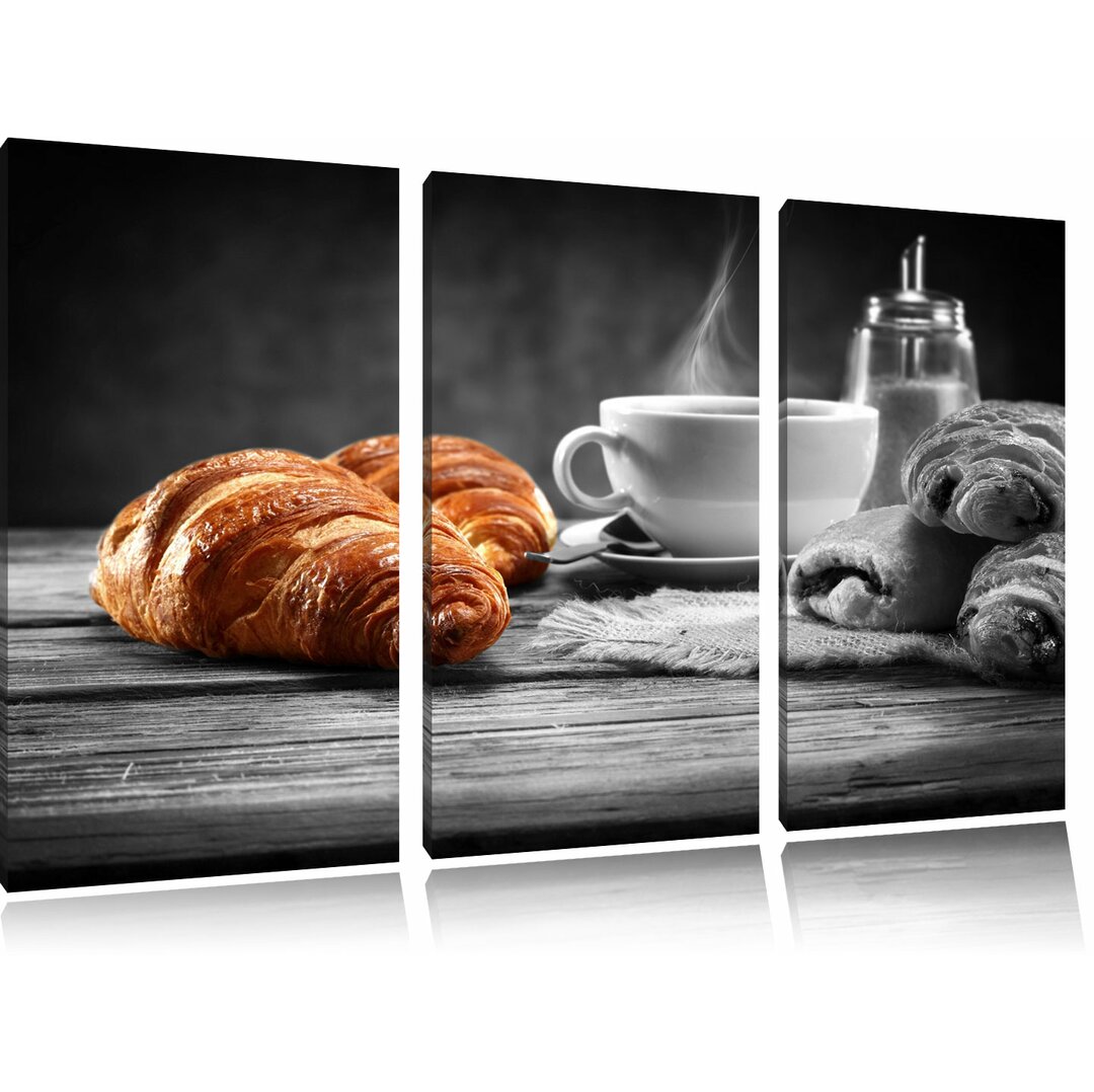 3-tlg. Leinwandbilder-Set „Croissants mit frischem Kaffee", Fotodruck