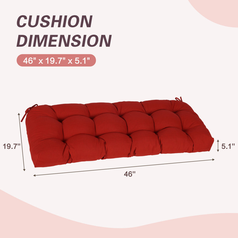 Aoodor Outdoor Polyester Tufted Bench Cushion, 46" W x 19.7" D, Red