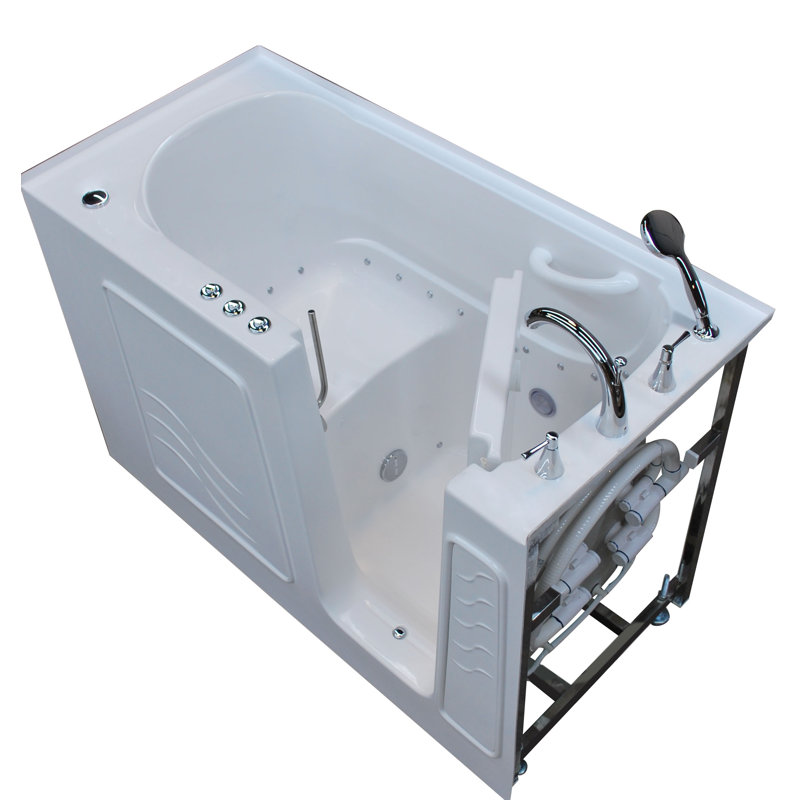 Tucson 60'' x 30'' Air Fiberglass Bathtub with Faucet, White, Right