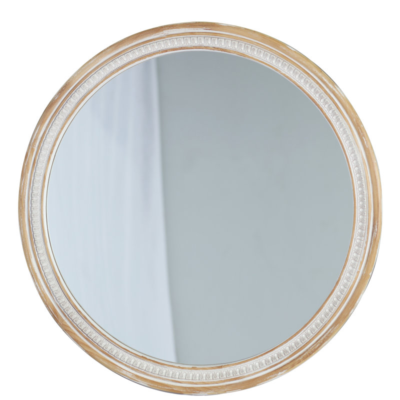 30" Round Solid Wood Wall Mirror, Rustic Farmhouse & Boho