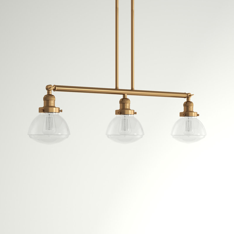 Luminaire suspendu linéaire à 3 lumières pour îlot de cuisine Chesterville, Transparent, Or satiné, Ampoule non incluse