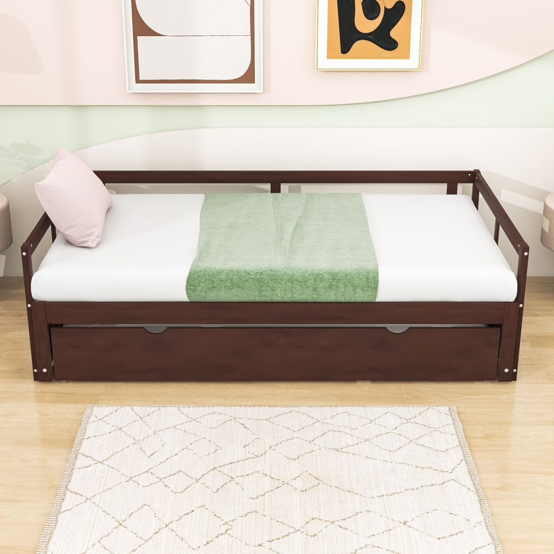Lit de jour extensible en bois avec lit gigogne simple, Espresso