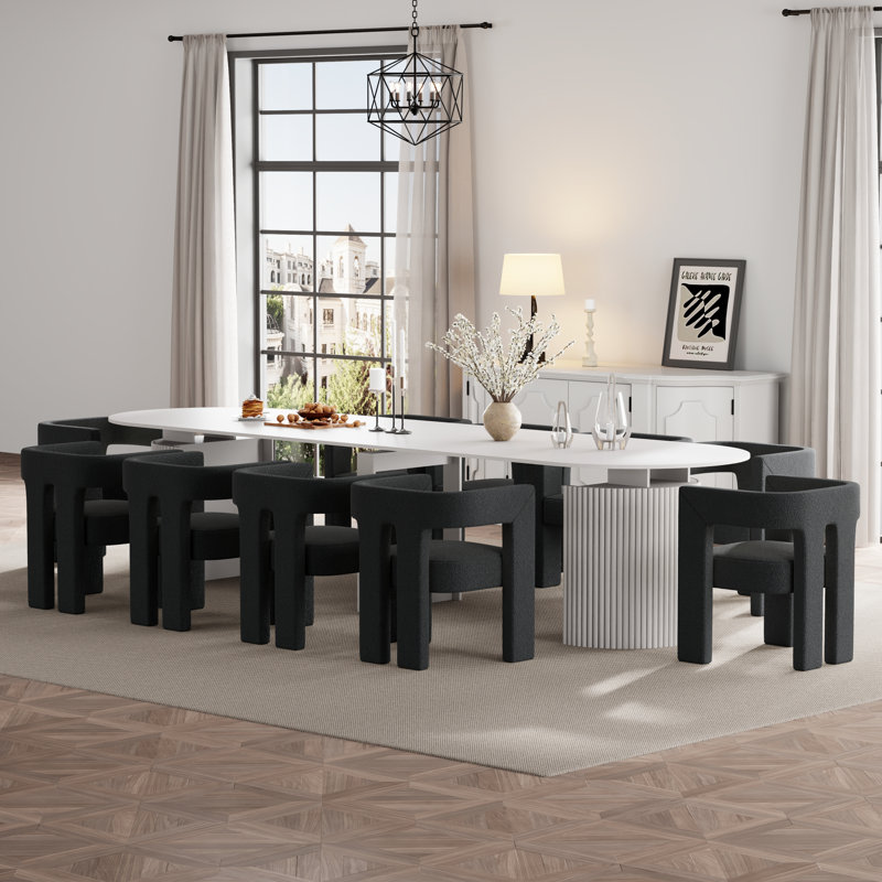 Extendable Foldable Dining Room Table Set for 6-10 People